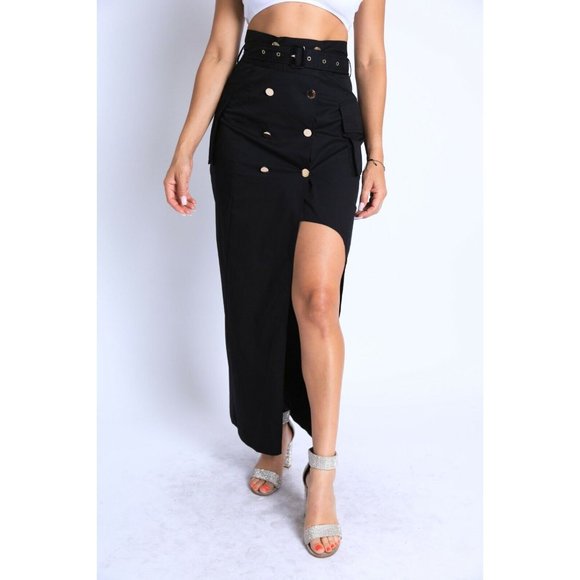 Boutique Dresses & Skirts - Women Asymmetric Self Belted Pockets Detailed Maxi Skirt Formal Casual